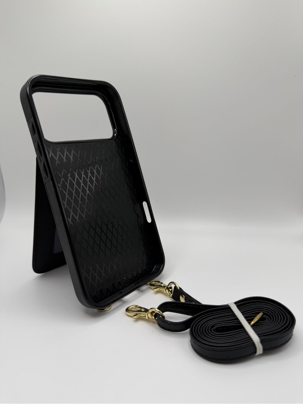 iPhone 17 Pro Max Black Crossbody Tablet/Phone Case with Detachable Strap